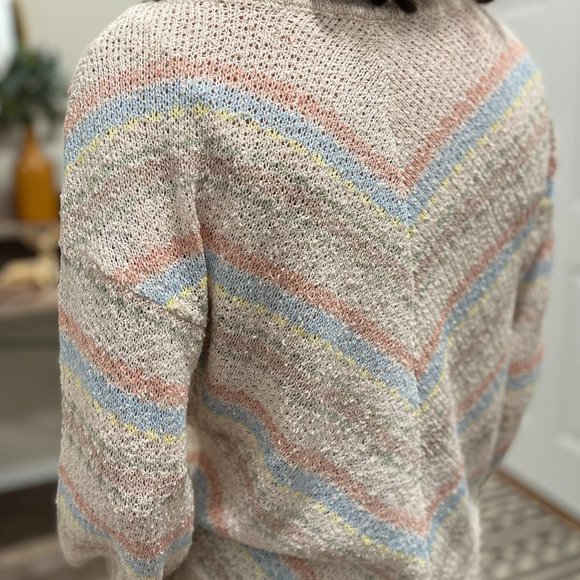 The Chevron Striped Light Knit Sweater / Cotton Blend Long Sleeve - Picture 6 of 9